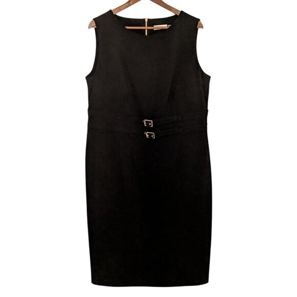 Calvin Klein Dresses & Skirts - Calvin Klein Womens Sleeveless Black Sheath Dress 16W With Gold Zipper & Belt Ac